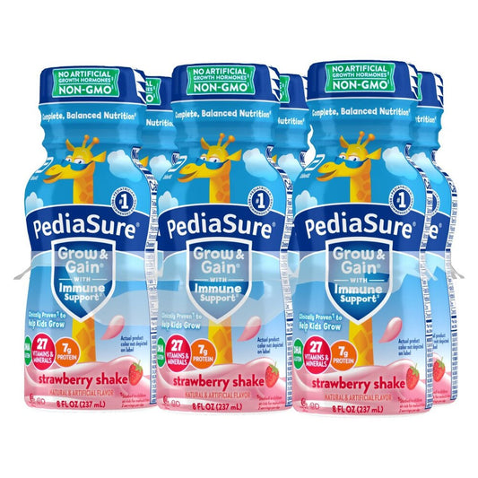 PediaSure Grow and Gain Strawberry Kids Nutritional Shake 8 fl oz case of 24 clinically proven growth support picky eaters ages 2-13