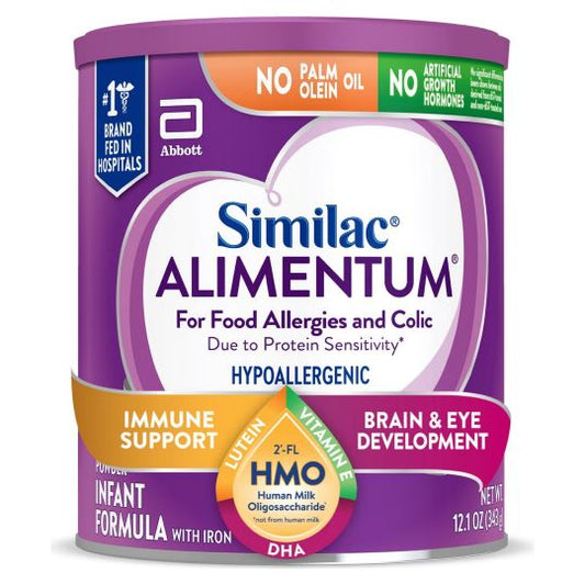 Similac Alimentum with 2-FL HMO Hypoallergenic Infant Formula Powder 12.1 oz extensively hydrolyzed casein cow milk allergy colic relief 24 hours