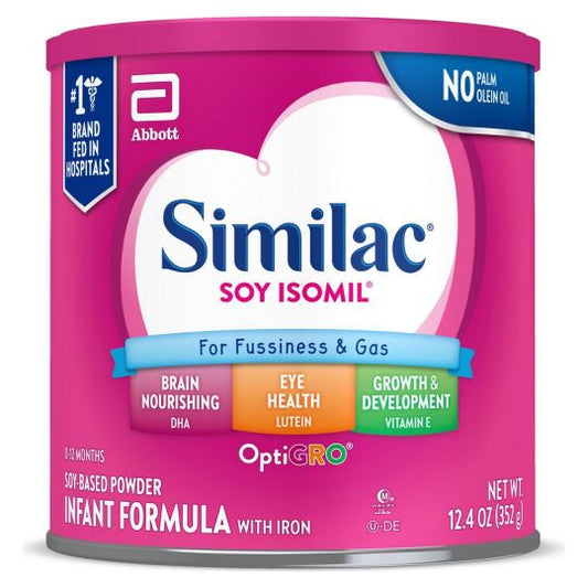 Similac Soy Isomil Lactose Free Plant Based Infant Formula 12.4 oz dairy free soy protein DHA lutein 0-12 months galactosemia